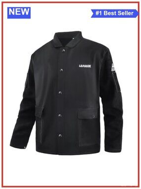 FR Cotton Leather Sleeve Welding Jacket Button Work Coat